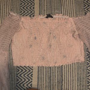 Sparkly pink star mesh off the shoulder top